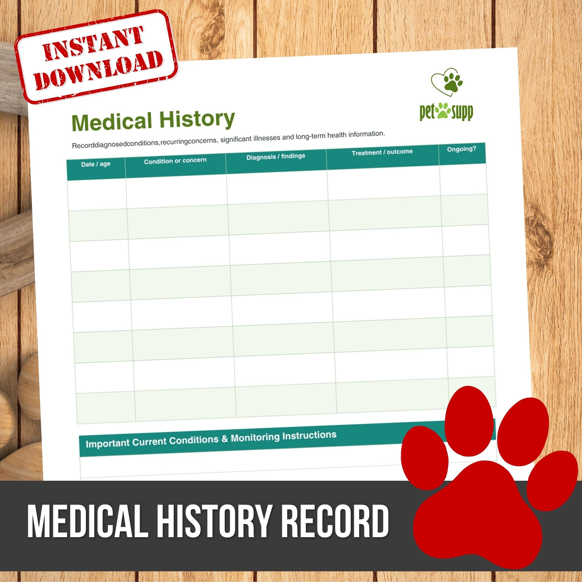 dog medical history log